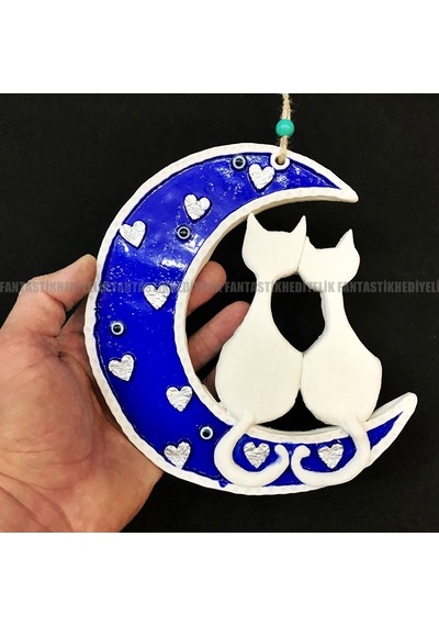 Ay Kedi Nazar Boncuk Polyester Bahçe Balkon Kapı Duvar Süs