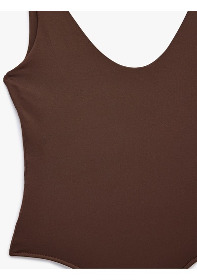 Koton Slim Fit U Yaka Kalın Askılı Bodysuit Kahverengi 6sak10265ek Kahve