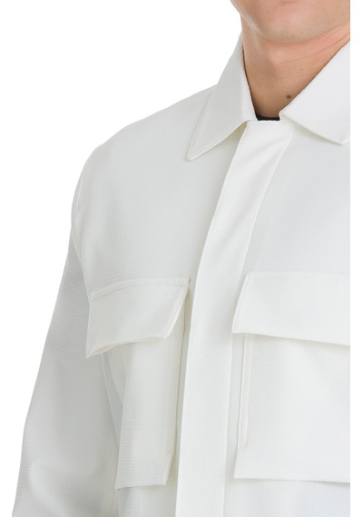 Hatemoğlu Beyaz Regular Fit Mono Yaka Casual Overshirt Takım 35669 2923572 Beyaz