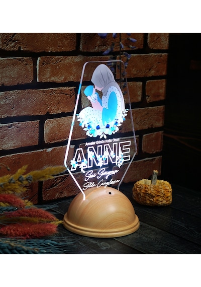 Tesettürlü Anneye Hediye Led Lamba, Anneler Günü İsimli Hediye