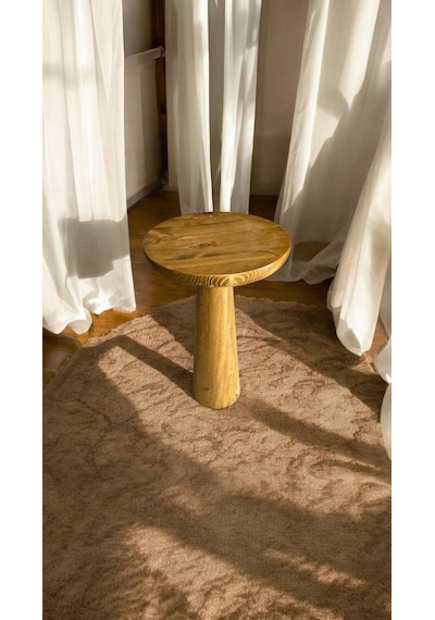 Wooden Ahşap Konik Model Tekli Mantar Yan Sehpa Modern Meşe Renk