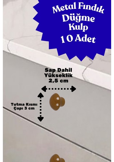 10 Adet Metal Yuvarlak Ahşap Desen Düğme Kulp - Çocuk Odası, Mutfak Dolap İçin Modern Çekmece Kulbu Fındık Fındık