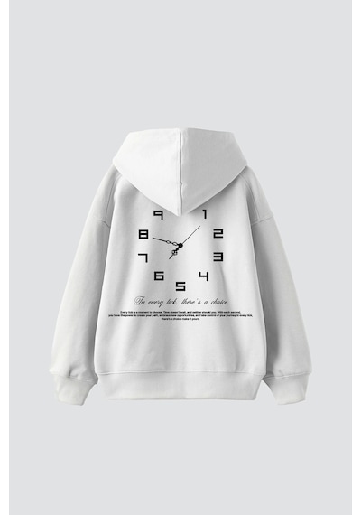 Tarzsokak 816 Clock Baskılı Oversize Unisex Beyaz