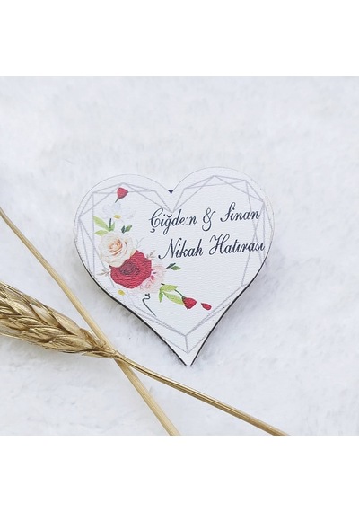 Kalp Ahşap Nikah Magnet UV Baskı Nişan Hediyeliği Ekonom(30 Adet)