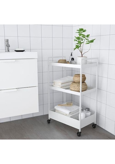 3 Katlı Servis Arabası Beyaz Renk 505X30X83 Cm Düzenleyici Raf Ünitesi Çelik