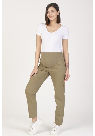 Busa Hamile Mom Fit Kot Pantolon Haki-haki