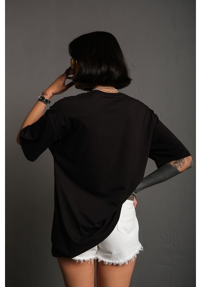 Technomonkey Unisex Siyah Oversize Techno Baskılı Tişört