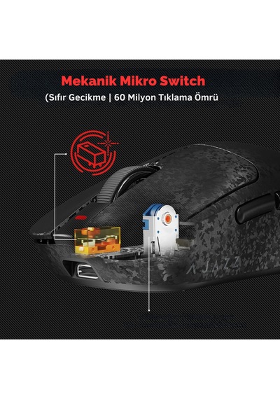 Aj199 Karbon Fiber 3 Modlu Ultra Hafif 24.000 Dpı, Oyuncu Mouse Paw3311 Sensör-500 Mah Batarya Diğer