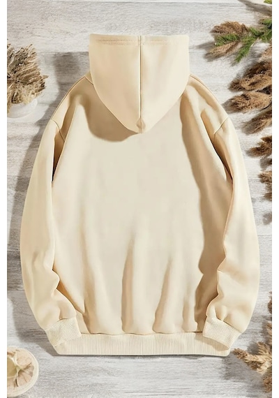Present Baskılı Oversize Sweatshirt Bej