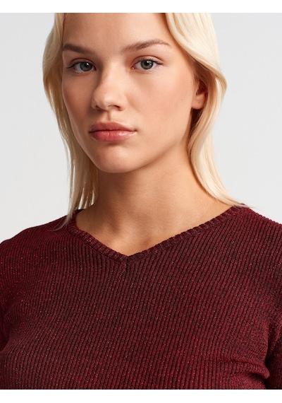 Dilvin 10803 V Yaka Simli Triko Kazak-bordo Bordo