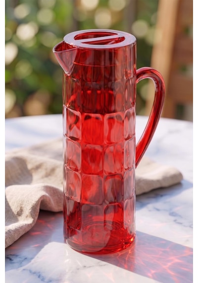 Akrilik Allegra Kırmızı 7 Parça Kadeh & Su Meşrubat Kahve Yanı Bardağı 450 Ml Ve Akrilik Allegra Kırmızı 1,5 Lt Sürahi Cam Değildir