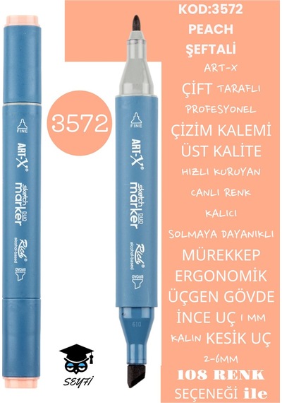 Çift Taraflı Profesyonel Çizim Kalemi Kalıcı Mürekkep Üçgen Gövde İnce Uç 1 Mm Kesik Uç 2-6mm Sketch 3572-şeftali