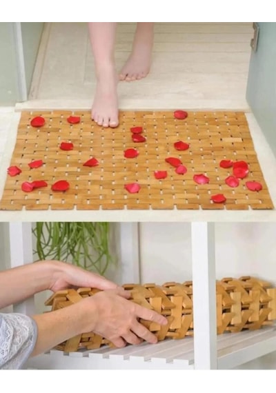 Bambu Kaydırmaz Banyo Matı Bambu Paspas 40x66 Cm Açık Kahve