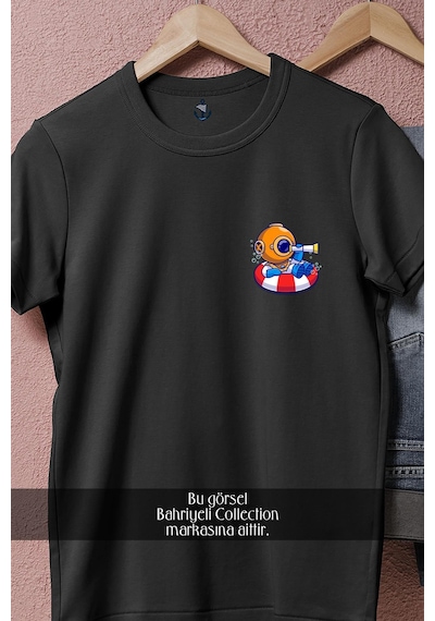 Oversize Can Simidi İçinde Mini Dalgıç Cep Tasarımlı Unisex T-shirt Siyah