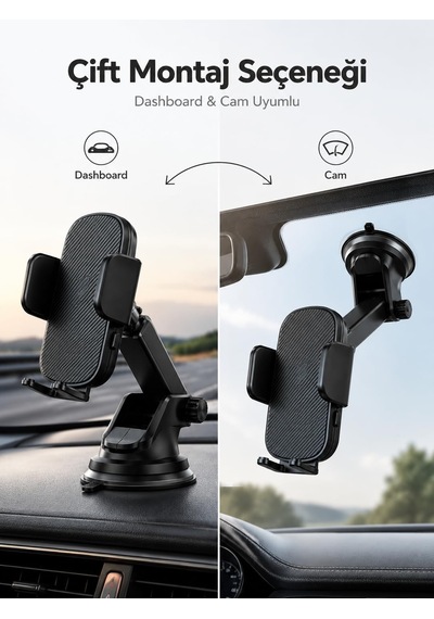 Araç Telefon Tutucu, Dashboard Ve Cam Uyumlu, Vakumlu 2 Mixed