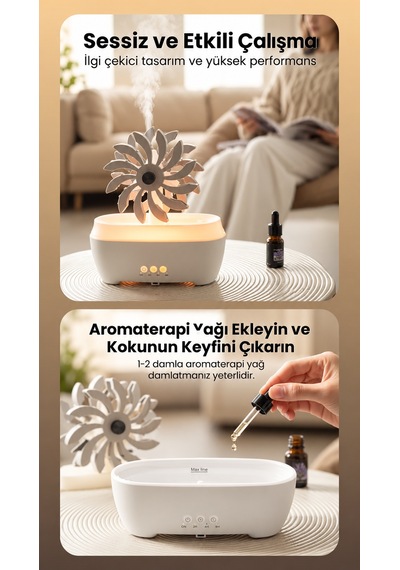 Değirmen Hava Nemlendirici Aroma Difüzörü Aromaterapi Rgb Ledli Buhar Makinesi