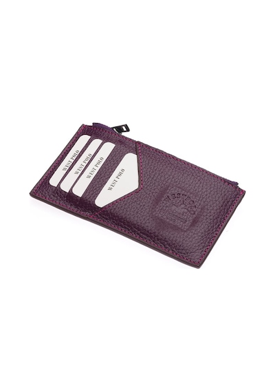 Westpolo Hakiki Deri Fermuarlı Unisex Kartlık - Mürdüm Mürdüm