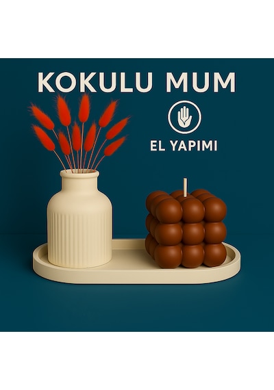El Yapımı Kokulu Bubble Mum Dekoratif Tasarım Hediyelik Mum Kahverengi
