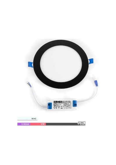 Ack Ap01-01201 12w Slim Led Panel Siyah Kasa 3000k Sarı Işık Gömme Spot Lamba Siyah