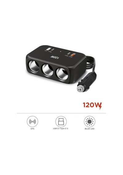 G18 120w Çoklu Çıkışlı Araç Şarj Cihazı 2x Type-c, Usb, Qc4.0 & 3 Çakmaklık Girişli