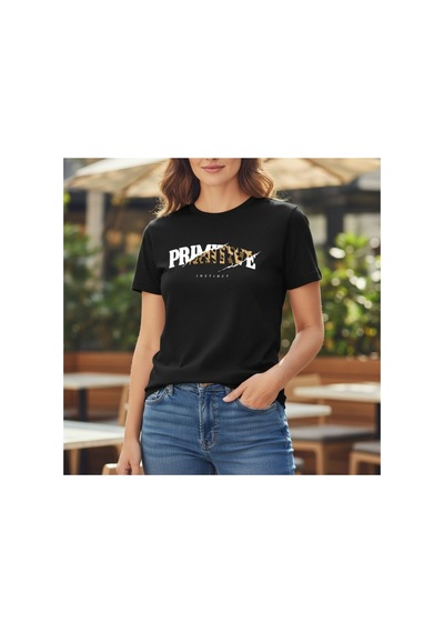 Urbantrendstore Unisex Leopar Desen Yazlık Siyah Tshirt Oversize Fit Rahat Geniş Salaş T-shirt Günlük Tişört