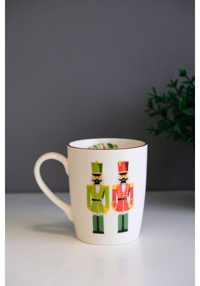 Tabak Evi Porselen Altın Yaldızlı Kurşun Asker Kulplu Mug Kupa 9cm 220ml Tekli Çok Renkli