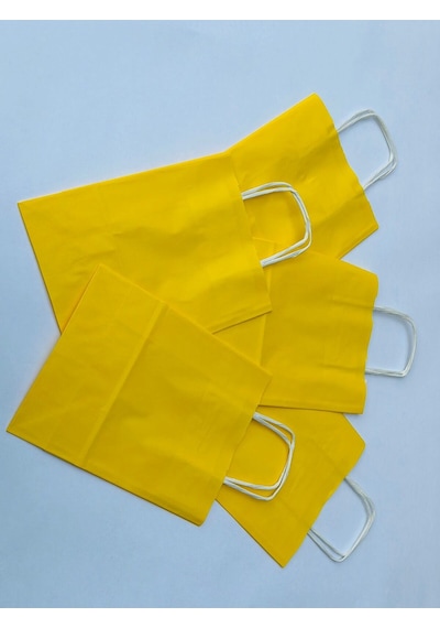 1.kalite 18x8x24 Cm 3 Lü Sarı Renkli Kraft Kağıt Çanta, Hediye Poşeti, Hediye Paketi, Kraft Çanta