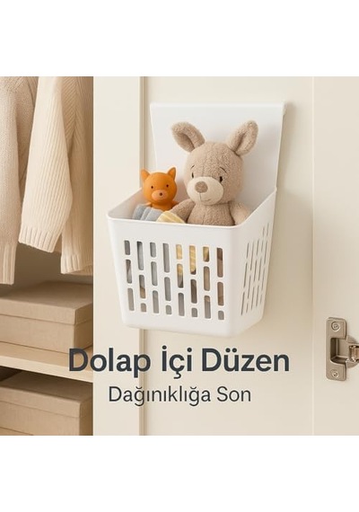 Asmalı Dolap Düzenleyici Askılı Çok Amaçlı Plastik Organizer Sepet Mutfak, Banyo, Dolap Ve Ofis İçin Pratik Düzenleyici Kutusu 255x110x325 Mm, Beyaz