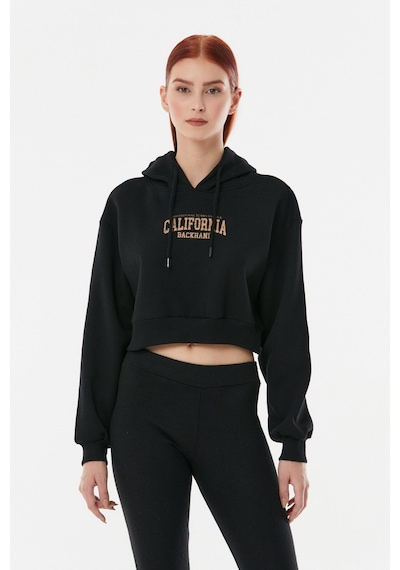 Fullamoda California Baskılı Kapüşonlu Sweatshirt- Siyah 24KGB890188587-Siyah