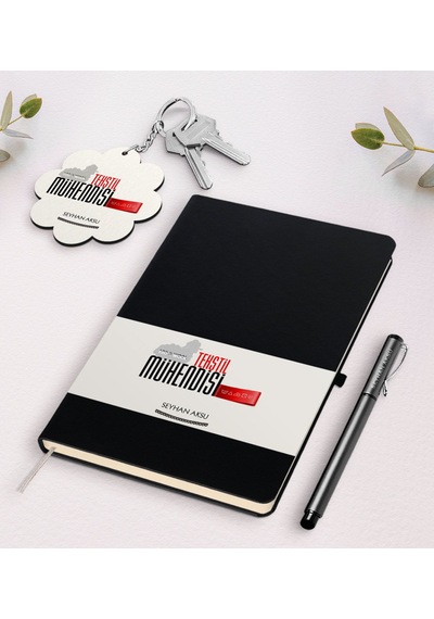 Kişiye Özel Tekstil Mühendisi Siyah Defter Kalem Ve Anahtarlık He N11.20267