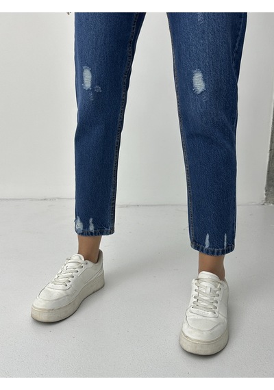 Blue Marlın Kadın Lacivert İşlemli Mom Jeans Lacivert