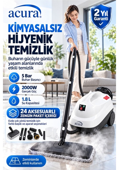 Ac-130 Pro 24 Aksesuarlı Profesyonel Buharlı Temizleyici