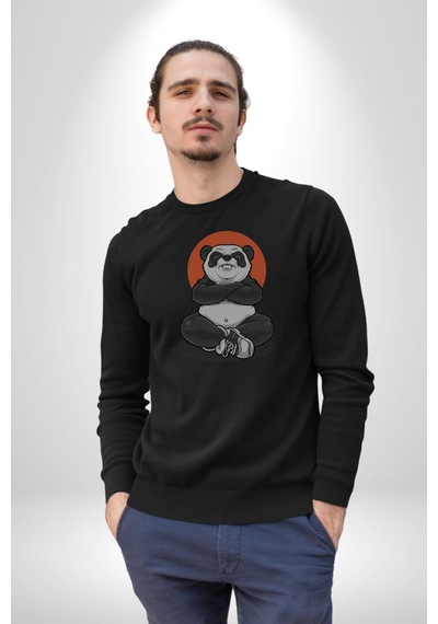 Yoga Panda Unisex Siyah Baskılı Sweatshirt Siyah
