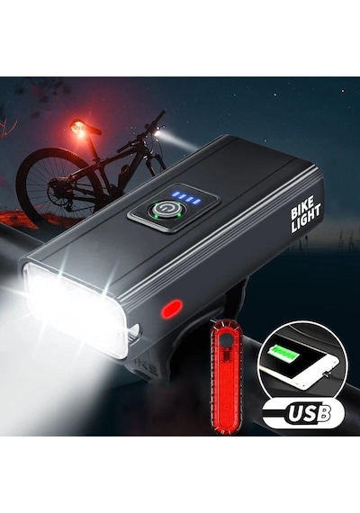 2Xxml-T6 Led 18.000 Lumen Su Geçirmez Bisiklet Farı 2400Mah Pil Açık Gri