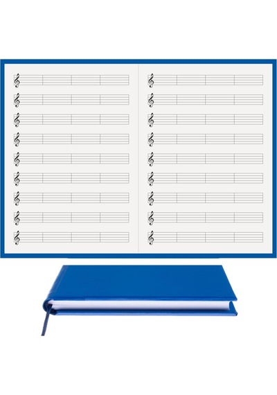 Müzik Nota Defteri - Sol Anahtarlı 4 Kesik Çizgi % 100 El Yapımı, El Dikişi, Termo Deri A/5 - Mavi