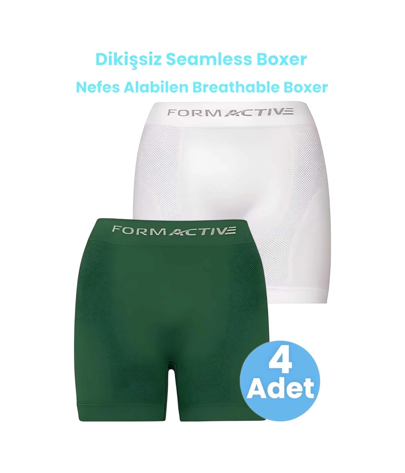 Tezzgelsin Erkek Dikişsiz/seamless Nefes Alabilen Boxer 4 Adet Beyaz - Yeşil