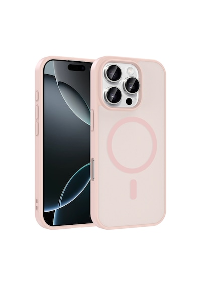 Alan Tech Apple iPhone Uyumlu 16 Pro Max Kılıf M-safe Şarj Özellikli Zore Babet Kapak - Pembe