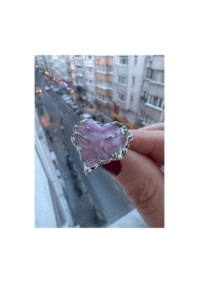 Pembe Kalp Gotik Ayarlanabilir Şık 925 Ayar Yüzük Renkli