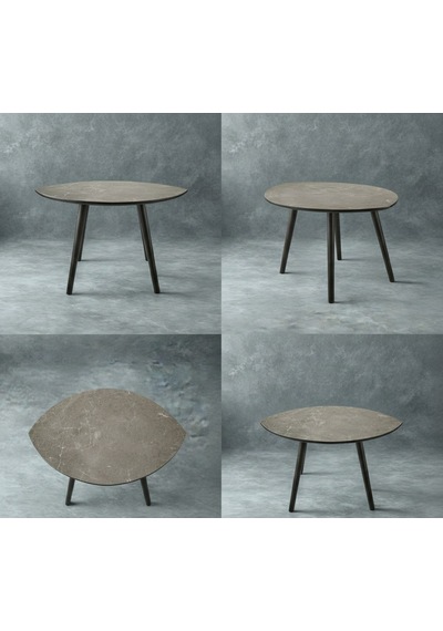 Mermer Desenli Oval Model Sehpa Siyah 70x47x42 Cm Atlantik Çam
