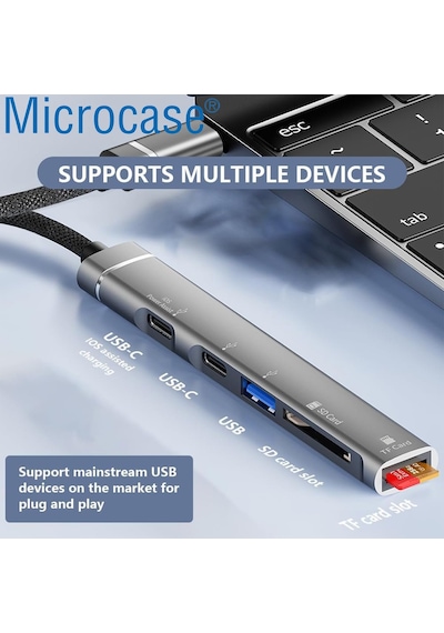 5in1 Usb 3.0 Type-c To Sd-tf Kart Okuyuculu Usb Çevirici Çoğaltıcı Hub - Al4613