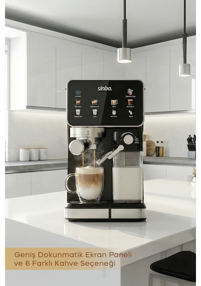 Sinbo SCM 2995 Pro 20 Bar Basınç Süt Haznesi Dokunmatik Kapsüllü & Toz Kahve Espresso Makinesi