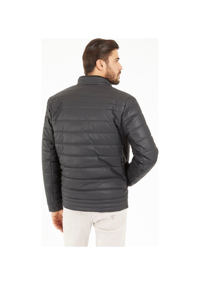 Guess Erkek Kapitone Fermuarlı Biker Ceket - Siyah Siyah