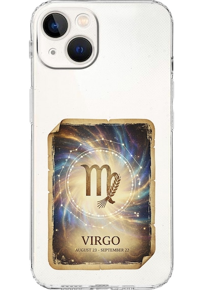 Apple Uyumlu iPhone 13 Mini İle  Burç Kartları Başak Tasarımlı Şeffaf Silikon Kılıf Şeffaf