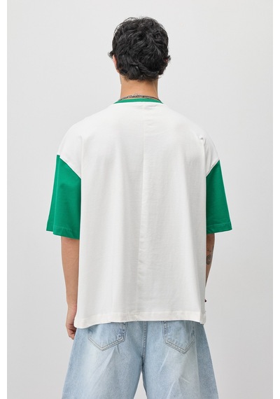 Vamos Oversize Baskılı Tişört V70-208 Yeşil