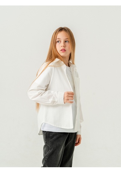 Giyicem Kız Çocuk Cep Dantelli Gömlek T-shirt İkili Takım 1803 Beyaz