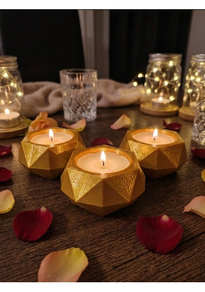 Tealight Mumluk – Dekoratif – Geometrik Desenli Modern Ev Dekoru 3 Lü Set