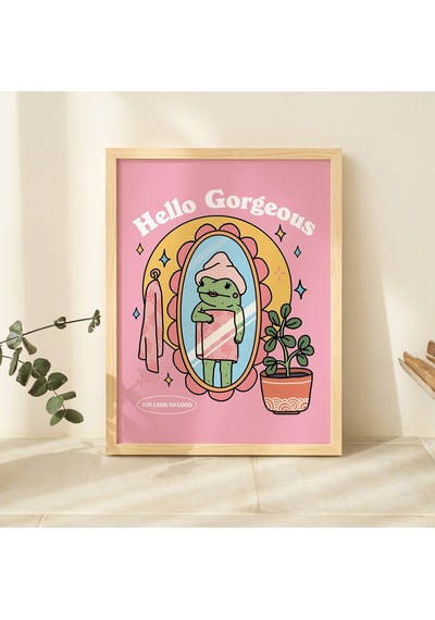 Kız Kurbağası Öz Sevgi Duvar Baskısı, Pozitiflik Merhaba Güzellik Sözü, Pembe Retro Posterler