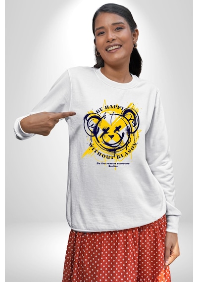 Sebep Olmadan Mutlu Ol Unisex Beyaz Sweatshirt Beyaz