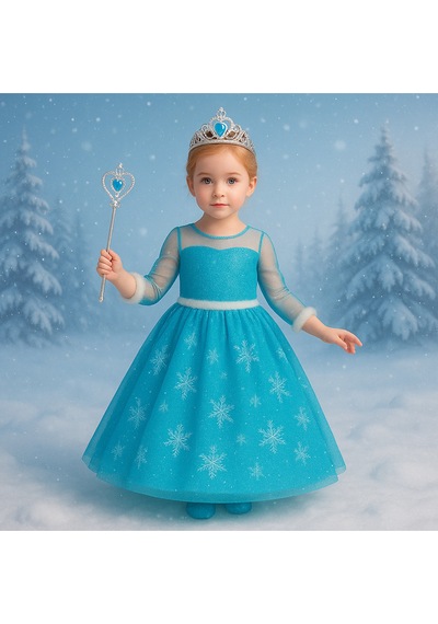 Parti Selesi Karlar Ülkesi Frozen Uzun Kol Abiye Mavi