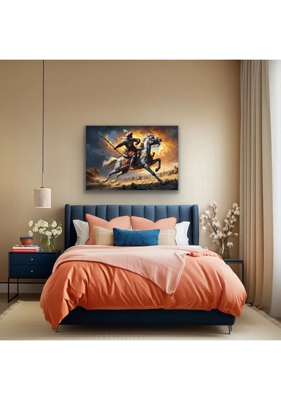 Atlı Osmanlı Askeri Kanvas Tablo 70x100cm Açık Kahverengi